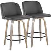 Toriano 26" Swivel Counter Stool Light Grey Wood & Grey Leatherette with Black Footrest (Set of 2)